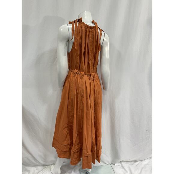 Ulla Johnson 'Joni' Brown Cotton Belted Poplin Midi Dress Size 14 - Picture 2 of 4